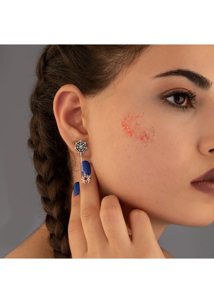 925 Ayar Gümüş Kırmızı Mineli Sallantılı Örümcek Küpe modelleri