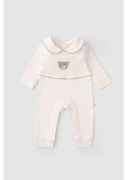 Organik Pamuk Bebe Yakalı Tulum Playtime Ayıcık Nakışlı
