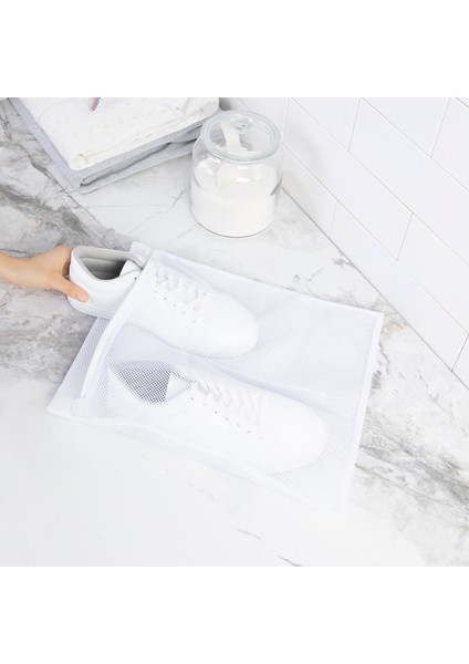 Beyaz Fermuarlı Ayakkabı Çamaşır Yıkama Filesi Torbası 35x40 cm modelleri