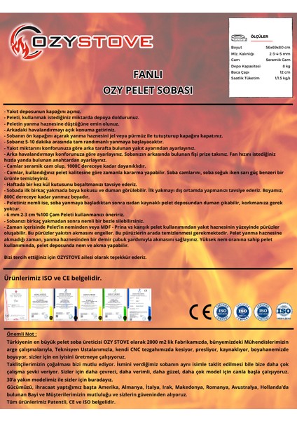 Ozystove Fanlı Pelet Sobası