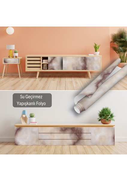 Kahverengi Mermer Desenli Yapışkanlı Folyo, Mutfak, Tezgah, Masa, Dolap Kaplama Folyosu, Isıya Dayanıklı, Su Geçirmez, Yapışkan Folyolar, Sticker, Büyük Ebatlı, Dekoros fırsatları
