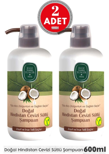 Doğal Hindistan Cevizi Sütlü Şampuan 600 ml x 2 Adet