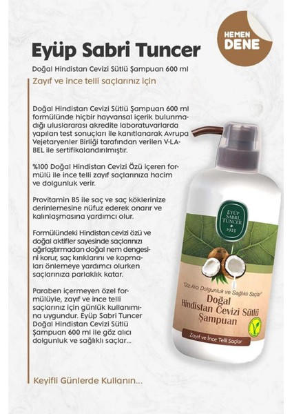 Doğal Hindistan Cevizi Sütlü Şampuan 600 ml x 2 Adet fiyatları