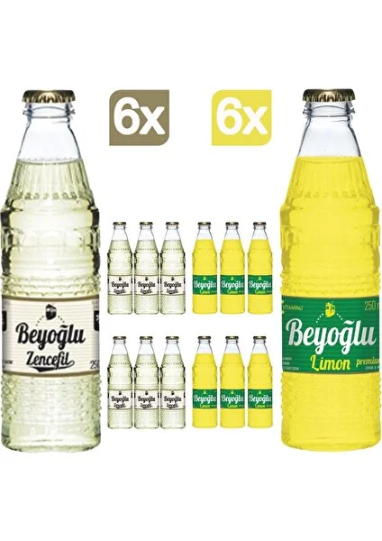 Zencefil Aromalı Gazoz 6 x 250 ml + Limonlu Gazoz 6 x 250 ml