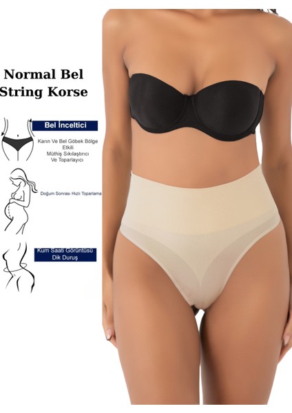 Kadın Siyah Renk Normal Bel String Korse Dikişsiz Fit Toparlayıcı Popo Külot Women