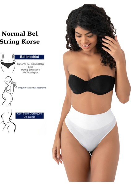 Kadın Siyah Renk Normal Bel String Korse Dikişsiz Fit Toparlayıcı Popo Külot Women