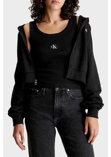 Calvin Klein Pamuklu Kapüşonlu Crop Fit Sweat J20J222885BEH Bayan Sweat J20J222885 Beh