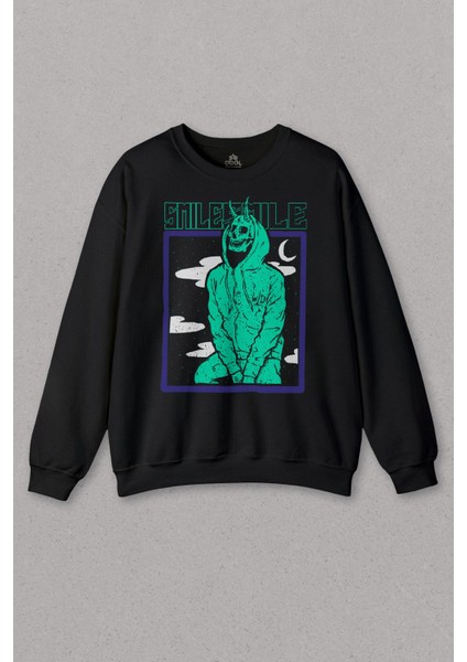 Unisex Sweatshirt Smile Skull Urban Wear Street Culture Kuru Kafa Y2K Baskılı Sweat