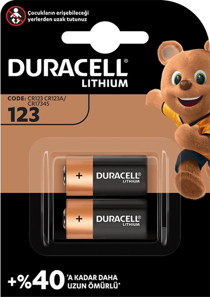 Duracell CR123A 3V Lityum Pil 2li Paket (81)