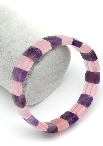 Ametist - Pembe Kuvars Doğal Taş Bileklik 9 x 14 mm Bileklik