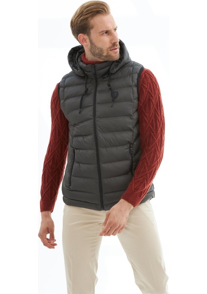 Erkek Çıkarılabilir Kapüşonlu Standart Kalıp Şişme Yelek Antrasit - 536DNGR