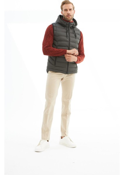 Erkek Çıkarılabilir Kapüşonlu Standart Kalıp Şişme Yelek Antrasit - 536DNGR fiyatları