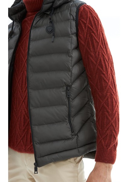 Erkek Çıkarılabilir Kapüşonlu Standart Kalıp Şişme Yelek Antrasit - 536DNGR fırsatları