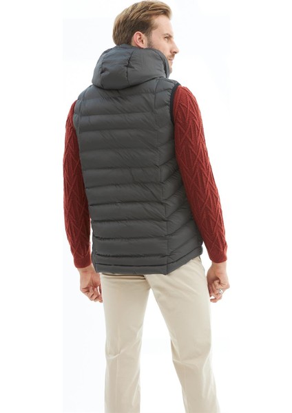 Erkek Çıkarılabilir Kapüşonlu Standart Kalıp Şişme Yelek Antrasit - 536DNGR indirimleri