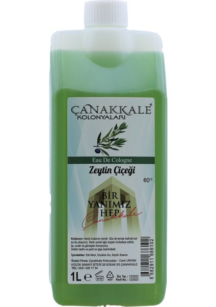 2 Adet Zeytin Çiçeği Kolonyası - Litrelik -(BİDON) Korumalı Kapak - Yeni Model