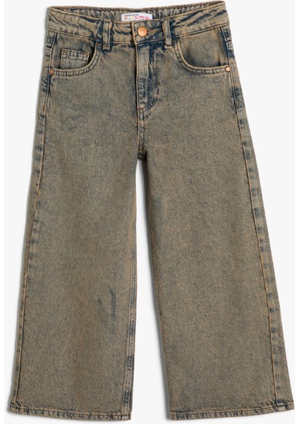 Geniş Paça Kot Pantolon Cepli Pamuklu