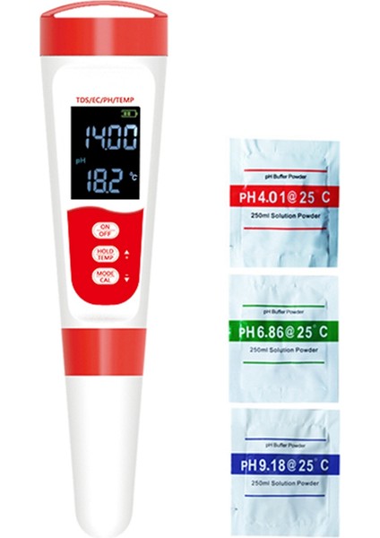 Ph Ölçer, Dijital 4'ü 1 Arada Ph Ec Tds Su Hidroponiği Için Sıcaklık Ölçer, Su Geçirmez ve Laboratuvar Için Ec Ppm Su Test Cihazı (Yurt Dışından)