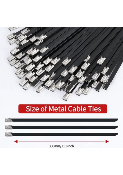 Metal Zip Kravatlar Siyah 300 Adet 11.8 Inç 304 Paslanmaz Çelik Epoksi Kaplamalı Kablo Bağı, Makineler, Araçlar, Çiftlikler, Kablolar Için (Yurt Dışından)