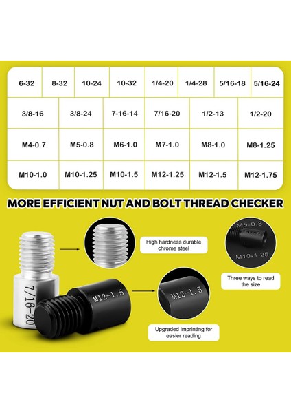 26 Adet Somun ve Cıvata Diş Kontrol Cihazı - Kapalı Alanlarda Sabit Cıvataları Veya Dişli Delikleri Tespit Etmek Için Uygun Diş Ölçer (Yurt Dışından) modelleri