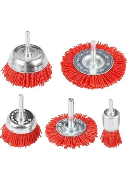 5 Pcs Naylon Filament Aşındırıcı Tel Fırça Tekerleği ve Fincan Fırça Seti, 1/4 Inç Matkap Saplı, Naylon Matkap Fırça Seti, Kırmızı (Yurt Dışından)