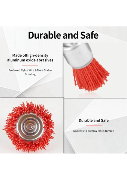 5 Pcs Naylon Filament Aşındırıcı Tel Fırça Tekerleği ve Fincan Fırça Seti, 1/4 Inç Matkap Saplı, Naylon Matkap Fırça Seti, Kırmızı (Yurt Dışından)