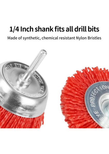 5 Pcs Naylon Filament Aşındırıcı Tel Fırça Tekerleği ve Fincan Fırça Seti, 1/4 Inç Matkap Saplı, Naylon Matkap Fırça Seti, Kırmızı (Yurt Dışından)
