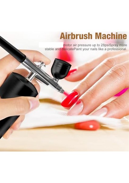 Kompresörlü Airbrush Kiti - 48PSI Şarj Edilebilir Kablosuz Tıkanmaz Siyah (Yurt Dışından)