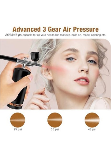 Kompresörlü Airbrush Kiti - 48PSI Şarj Edilebilir Kablosuz Tıkanmaz Siyah (Yurt Dışından)