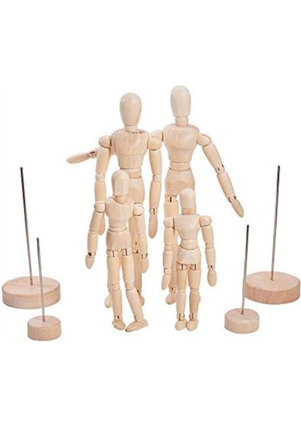 Ahşap Manken Blockhead, Ahşap Sanatçı Figürü Bebek Modeli Kroki Kömür Ev Ofis Masası Dekorasyon Hediye, 4 Adet (Yurt Dışından)
