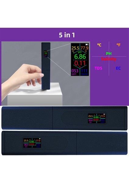 5'i 1 Arada Tuzluluk Dijital Test Cihazı, Şarj Edilebilir Çok Fonksiyonlu Yüksek Hassasiyetli Su Sıcaklığı °c/℉/ph/tuzluluk/tds/ec Metre (Yurt Dışından) modelleri