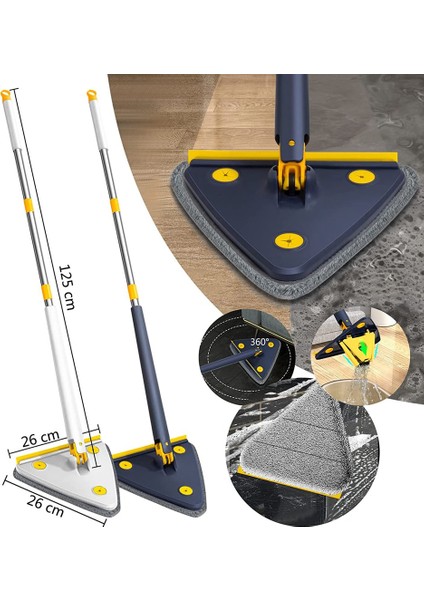 360° Dönebilen Ayarlanabilir Temizlik Mopu - Otomatik Su Sıkma Fonksiyonlu Geliştirilmiş Üçgen Temizlik Mopu Mop Beyaz (Yurt Dışından)