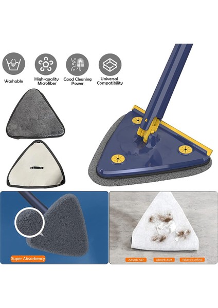 360° Dönebilen Ayarlanabilir Temizlik Mopu - Otomatik Su Sıkma Fonksiyonlu Geliştirilmiş Üçgen Temizlik Mopu Mop Beyaz (Yurt Dışından)