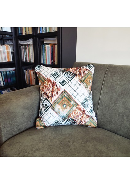 Biyeli Yastık Kırlent Kılıfı Desenlı Kare Yeşil 45X45
