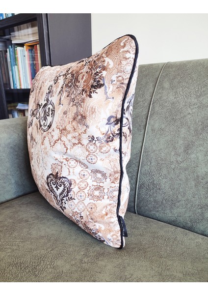 Biyeli Yastık Kırlent Kılıfı Desenlı Kahve 45X45