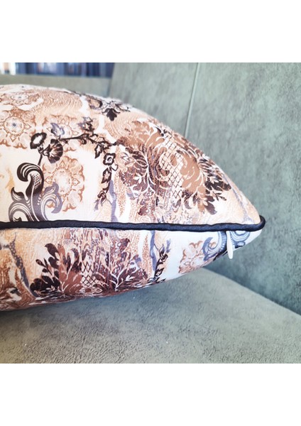 Biyeli Yastık Kırlent Kılıfı Desenlı Kahve 45X45