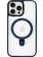 iPhone 13 Pro Max Magsafe Kablosuz Şarj Standlı Kamera Korumalı Lacivert Çerçeveli Renkli Kılıf 1