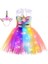 Mavi L (5-6 T) LED Parlayan Işık Çocuk Kız Tek Boynuzlu At Elbiseler Tutu Prenses Elbise Unicorn Doğum Günü Partisi Dans Mini Etek Kostüm Cosplay Dekor (Yurt Dışından) 3