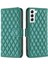 Samsung Galaxy S22 Için 5g Baskılı Rhombus Desen Kılıfı Flip Stand Mat Pu Deri Deri Cüzdan Kapak Yeşili (Yurt Dışından) 1
