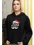 Siyah Merry Christmas Yeniyıl Kapşonlu Sweatshirt 3