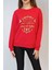 Kadın Kırmızı Bisiklet Yaka Sweatshirt Bluz YY101065 3