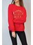 Kadın Kırmızı Bisiklet Yaka Sweatshirt Bluz YY101065 5