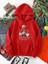 Christmas Geyik Baskılı Kırmızı Kapşonlu Sweatshirt 2