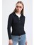 Kadın Siyah Kapüşonlu Fermuarlı Scuba Kumaş Sweatshirt 1