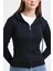 Kadın Siyah Kapüşonlu Fermuarlı Scuba Kumaş Sweatshirt 2