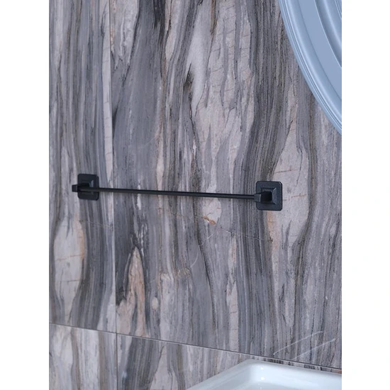 Alper Banyo Yapışkanlı Siyah Kare Uzun Havluluk Havlu Askısı 40 cm