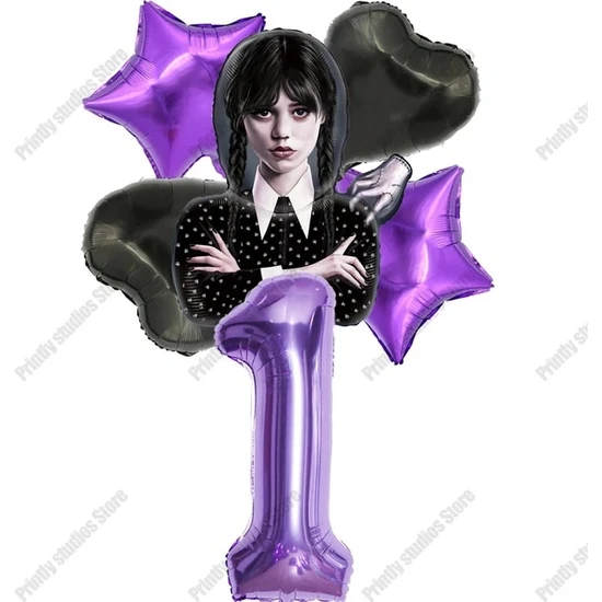 6 Adet Mor Set 1 Çarşamba Addams Doğum Günü Partisi Süslemeleri Mor 32 Inç Numarası Balonlar Kız Yıldız Kalp Hava Globos Bebek Duş Hediyeleri Için Set (Yurt Dışından)