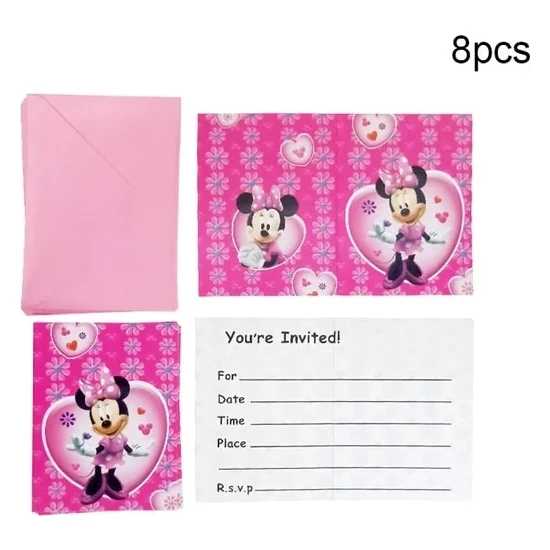 8 Adet Hediye Kartı Minnie Mouse Doğum Günü Partisi Dekorasyon Minnie Masa Örtüsü Masa Örtüsü Sofra Kızlar Için Doğum Günü Partisi Malzemeleri Bebek Duş (Yurt Dışından)