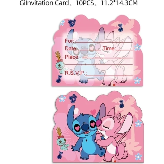 CARDS-10PCS Disney Stitch Parti Malzemeleri Kağıt Peçeteler Masa Örtüsü Plaka Balon Pembe Melek Tema Bebek Duş Kız Doğum Günü Partisi Dekorasyon (Yurt Dışından)