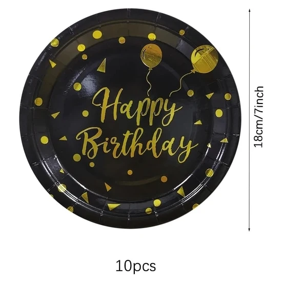 10 Adet 7 Inç Siyah Altın Tek Kullanımlık Sofra Seti Kağıt Tabaklar Bardaklar Peçeteler Balon Yetişkin Mutlu Doğum Günü Düğün Parti Ev Dekor Malzemeleri Için (Yurt Dışından)