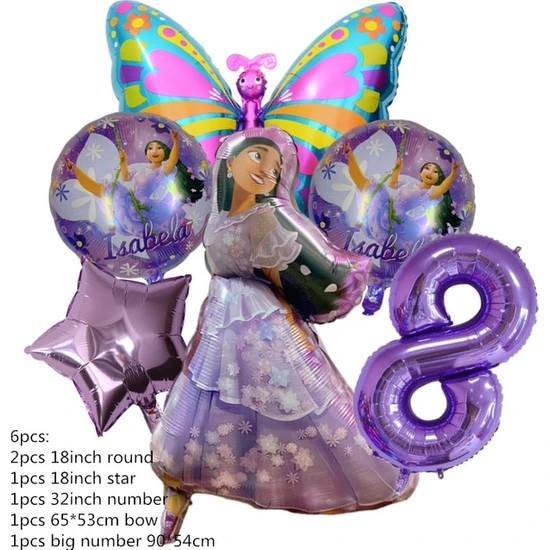 6 Adet Numarası 8 Takım Disney Encanto Isabella Doğum Günü Partisi Dekoru Charm Mirabel Balon Peçete Masa Örtüsü Plakalar Bardak Kız Bebek Duş Parti Malzemeleri (Yurt Dışından)